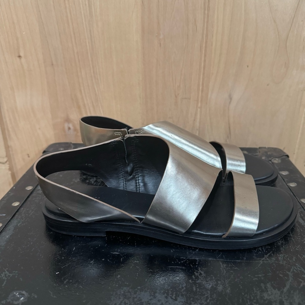 All Saints Leather Pewter Webber Flat Sandals Metallic Size EU 39 - Picture 11 of 16